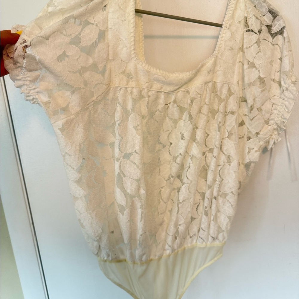 Free People Cream Lace Bodysuit